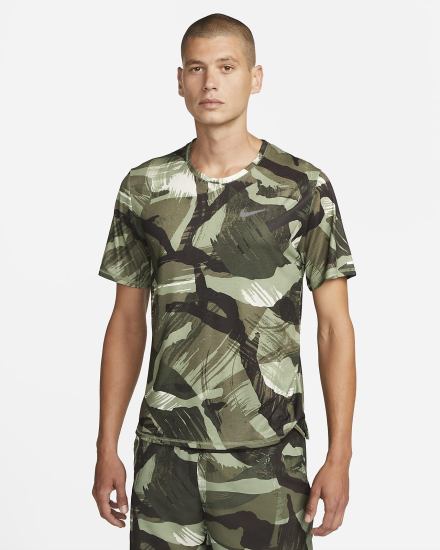 Camiseta Nike Dri-FIT Miler Short-Sleeve Camo Hombre Verde | SXRUZ-4256