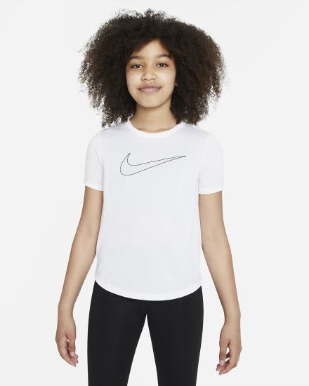 Camiseta Nike Dri-FIT One Kids Short-Sleeve Training Top (Extended Size) Niña Blancas Negras | JYHAM-1627