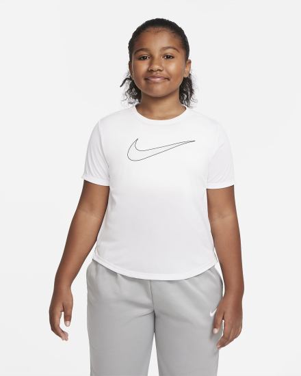 Camiseta Nike Dri-FIT One Kids Short-Sleeve Training Top (Extended Size) Niña Blancas Negras | RYFIX-3478