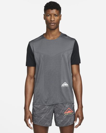Camiseta Nike Dri-FIT Rise 365 Short-Sleeve Trail Hombre Negras Blancas | QTZMP-9085