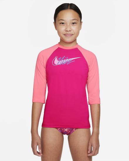 Camiseta Nike Script Logo Kids Short-Sleeve Hydroguard Niña Rosas | DSLJH-8435
