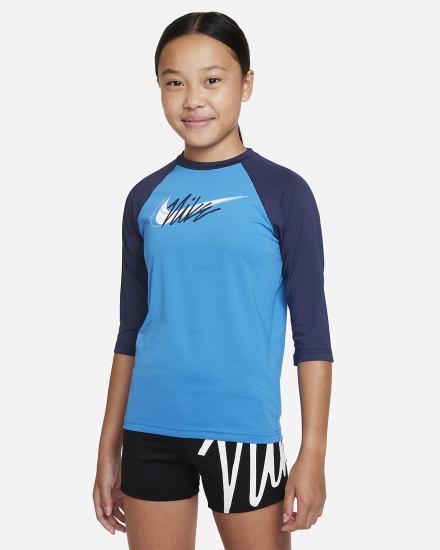 Camiseta Nike Script Logo Kids Short-Sleeve Hydroguard Niña Azules | YMJAS-5209