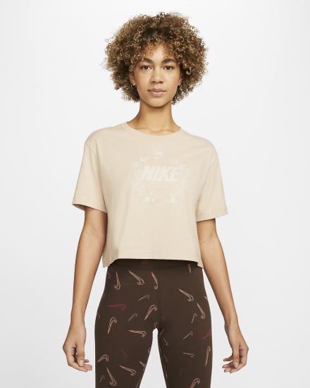 Camiseta Nike Sportswear Cropped Printed Mujer Kaki Gris | XKYGF-0245