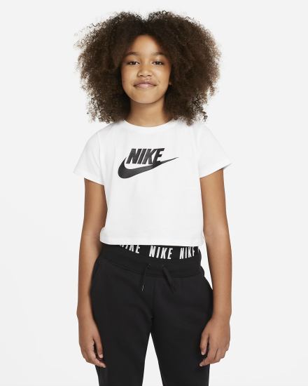 Camiseta Nike Sportswear Kids Cropped Niña Blancas Negras | ZPIVD-3108
