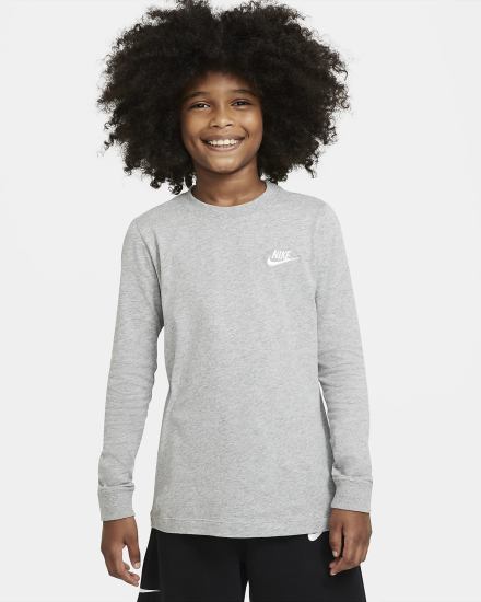 Camiseta Nike Sportswear Kids Long-Sleeve Niño Gris Oscuro Blancas | GTNBH-5604