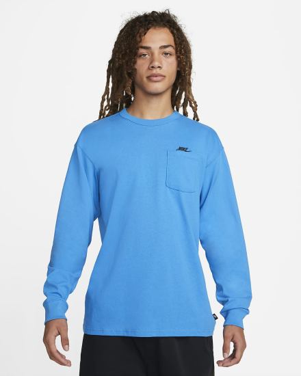 Camiseta Nike Sportswear Premium Essentials Long-Sleeve Pocket Hombre Azules Claro Negras | SIOXD-4385