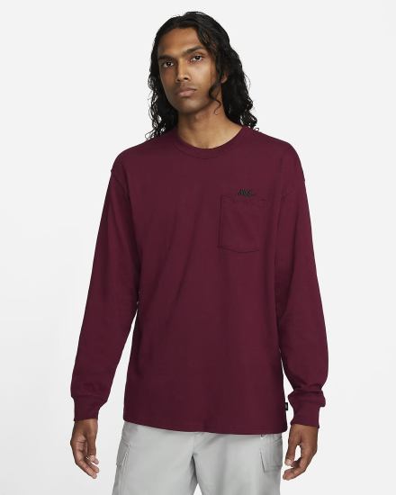 Camiseta Nike Sportswear Premium Essentials Long-Sleeve Pocket Hombre Burdeos | VDTYG-0963