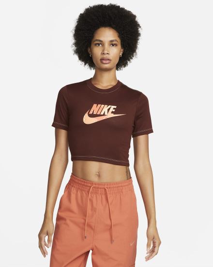 Camiseta Nike Sportswear Slim Fit Cropped Mujer Marrones Naranjas | FQUKD-5876