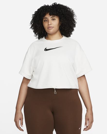 Camiseta Nike Sportswear Swoosh Short Sleeve Crop Top (Plus Size) Mujer Negras | PTZFJ-3762