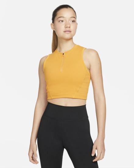 Camiseta Tirantes Nike Pro Dri-FIT Cropped Mujer Amarillo Oscuro Blancas | VETZQ-0562