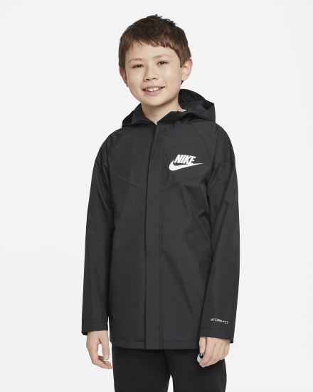 Chaquetas Nike Sportswear Storm-FIT Windrunner Kids Niño Negras Blancas | UPTML-6785