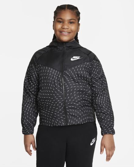 Chaquetas Nike Sportswear Windrunner Kids Full-Zip (Extended Size) Niña Negras Blancas | SZHCL-0963