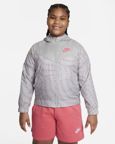 Chaquetas Nike Sportswear Windrunner Kids Full-Zip (Extended Size) Niña Gris Claro Rosas Azules | ZCVSJ-7104