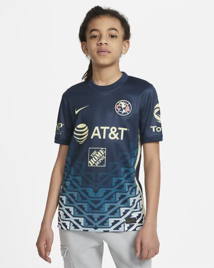 Jersey Nike Club América 2021/22 Stadium Away Kids Soccer Niña Azul Marino Limón | YDTWU-0264