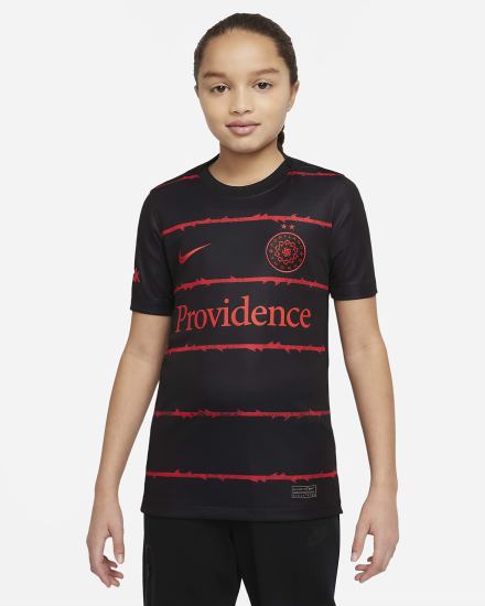 Jersey Nike Portland Thorns FC 2022 Stadium Home Kids Dri-FIT Soccer Niña Negras Rojas | HWFSV-6402