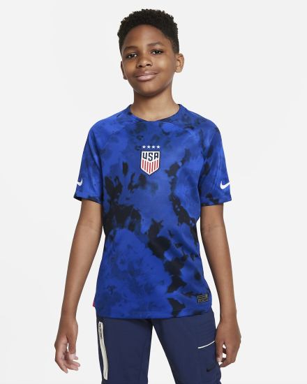 Jersey Nike U.S. 2022/23 Stadium Away Kids Dri-FIT Soccer Niña Azules Claro Obsidian Oscuro Blancas | BLMDK-1835