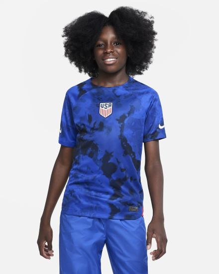 Jersey Nike U.S. 2022/23 Stadium Away Kids Dri-FIT Soccer Niña Azules Claro Blancas | EPJRZ-0837