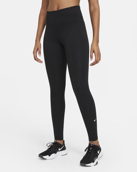 Leggins Nike Dri-FIT One Mid-Rise Mujer Negras Blancas | SLPJV-7914