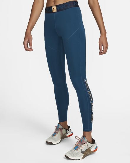 Leggins Nike Pro Dri-FIT Estampadas Mid-Rise Mujer Azules Obsidian Coral Creme | JNEVH-2503