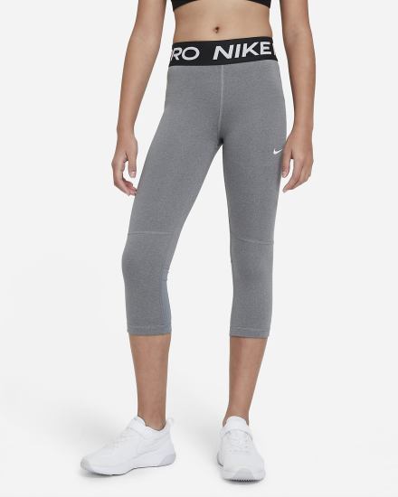 Leggins Nike Pro Kids Capri Niña Gris Oscuro Blancas | IHFPY-8951