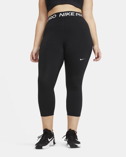 Leggins Nike Pro Mid-Rise Crop (Plus Size) Mujer Negras Blancas | HDLXV-1093