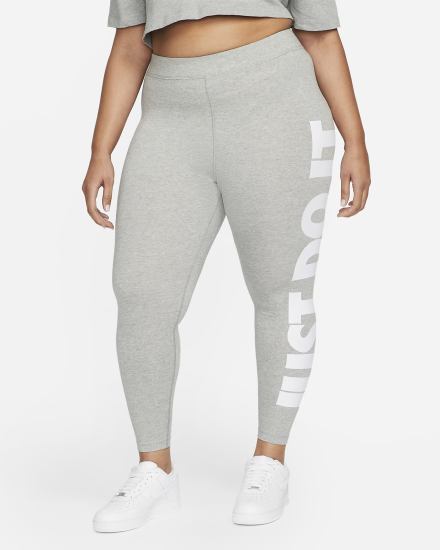 Leggins Nike Sportswear Essential High-Waisted Estampadas (Plus Size) Mujer Gris Oscuro Blancas | KLJMQ-5378