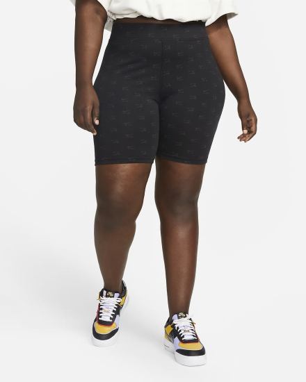 Pantalones Cortos Nike Air High-Waisted Bike (Plus Size) Mujer Negras Blancas | EJSIB-0961