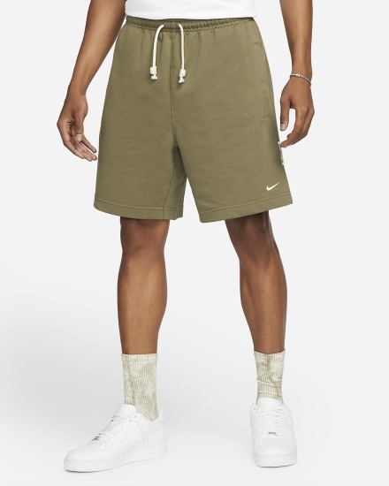 Pantalones Cortos Nike Dri-FIT Standard Issue 8" French Terry Basketball Hombre Verde Oliva Blancas | XVTOQ-1049