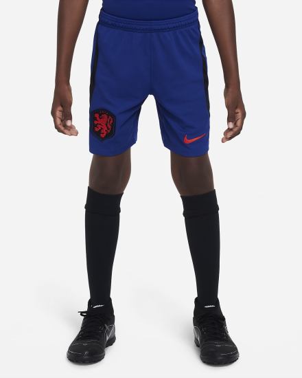 Pantalones Cortos Nike Netherlands 2022/23 Stadium Away Kids Dri-FIT Soccer Niña Azul Real Oscuro Azules Negras Rojas | CUBTA-5176