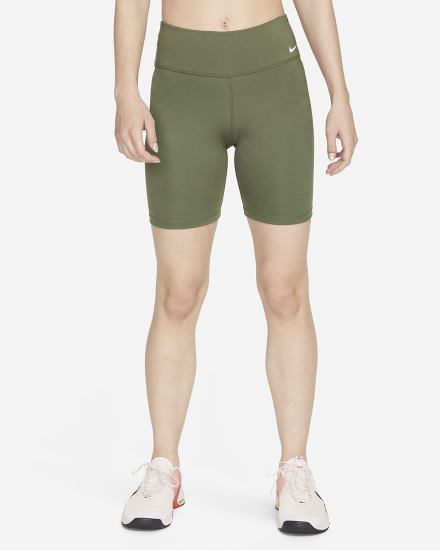 Pantalones Cortos Nike One Mid-Rise 7" Bike Mujer Verde Oliva Blancas | XOGHZ-6278