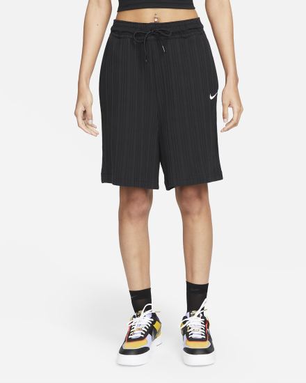 Pantalones Cortos Nike Sportswear Acanalado Baller Mujer Negras Blancas | TDPMX-6491