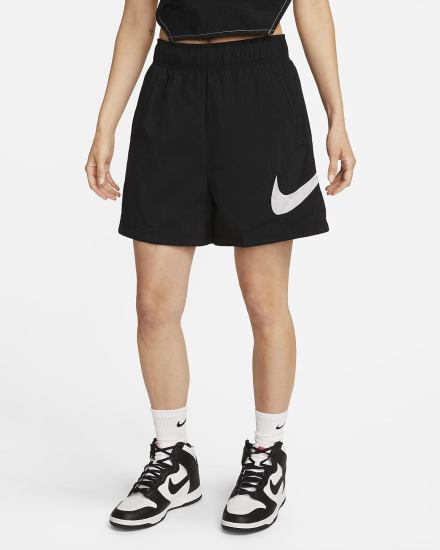 Pantalones Cortos Nike Sportswear Essential High-Rise Woven Mujer Negras Blancas | HCXPF-1482