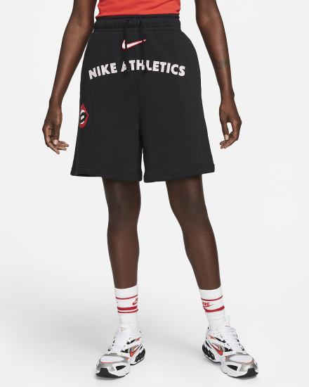 Pantalones Cortos Nike Sportswear Essentials High-Rise Fleece Mujer Negras Blancas | ITBGC-5839