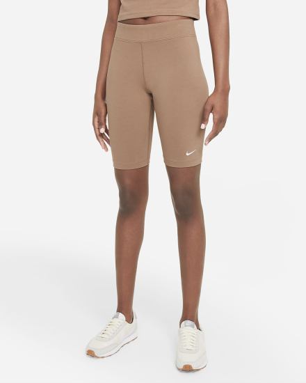 Pantalones Cortos Nike Sportswear Essential Mid-Rise Bike Mujer Marrones Blancas | SYPAX-9874