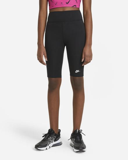 Pantalones Cortos Nike Sportswear Kids High-Rise 9" Bike Niña Negras Blancas | EGXCP-8106