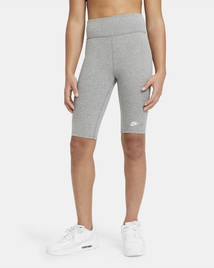 Pantalones Cortos Nike Sportswear Kids High-Rise 9" Bike Niña Gris Oscuro Blancas | VEJUW-9306