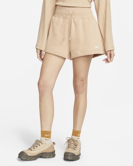Pantalones Cortos Nike Sportswear Phoenix Fleece High-Waisted Mujer Beige | SAEOK-4391
