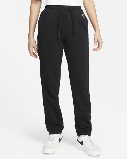 Pantalones Jogger Nike Air Mid-Rise Fleece Mujer Negras Blancas | YCWHO-5403