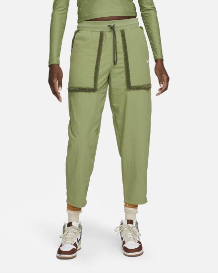 Pantalones Nike Sportswear Essential Woven High-Waisted Curve Mujer Verde Oliva Blancas | AVTIS-1873
