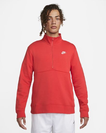 Pullover Nike Sportswear Club Brushed-Back 1/2-Zip Hombre Rojas Claro Blancas | QLBTI-0394