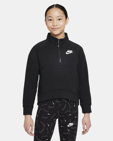 Pullover Nike Sportswear Club Fleece Kids 1/2-Zip (Extended Size) Niña Negras Blancas | KIQXB-0536