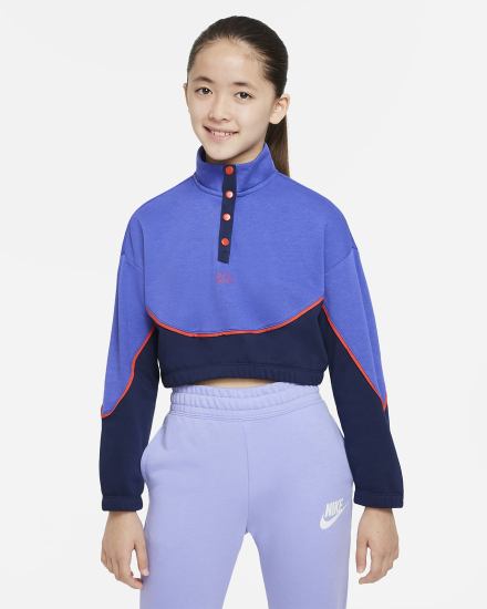 Pullover Nike Sportswear Icon Clash Kids Snap Fleece Niña Azul Marino Rojas Claro | QDAVK-0184
