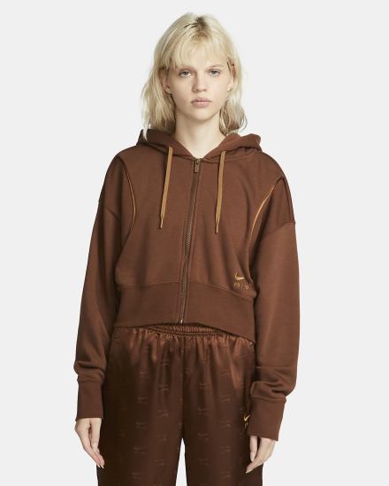 Sudadera Con Capucha Nike Air Full-Zip Fleece Mujer Marrones | UFASI-5742