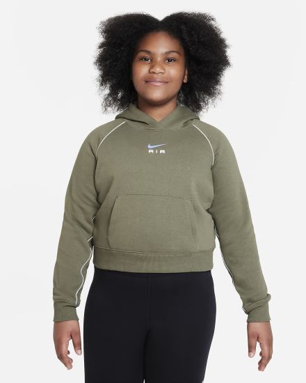 Sudadera Con Capucha Nike Air Kids French Terry Cropped (Extended Size) Niña Verde Oliva | NVZAG-6183