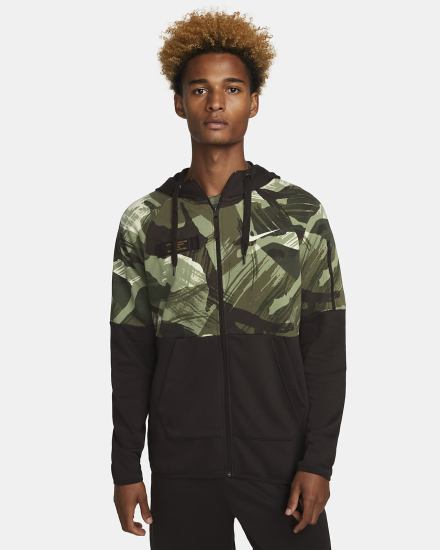Sudadera Con Capucha Nike Dri-FIT Fleece Full-Zip Camo Fitness Hombre Marrones Negras | ADQWT-9247