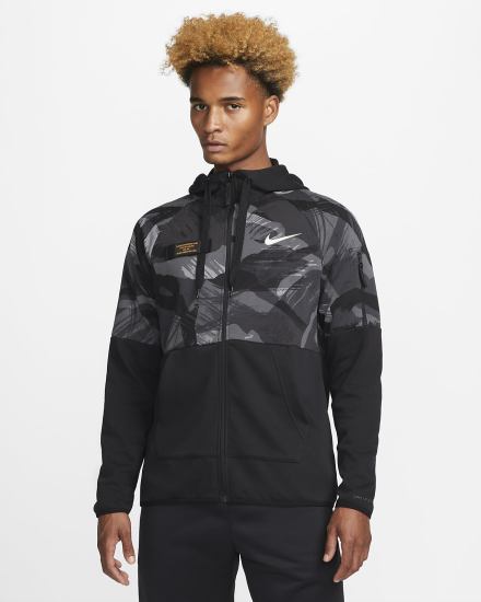 Sudadera Con Capucha Nike Dri-FIT Fleece Full-Zip Camo Fitness Hombre Negras | SDEBZ-8190