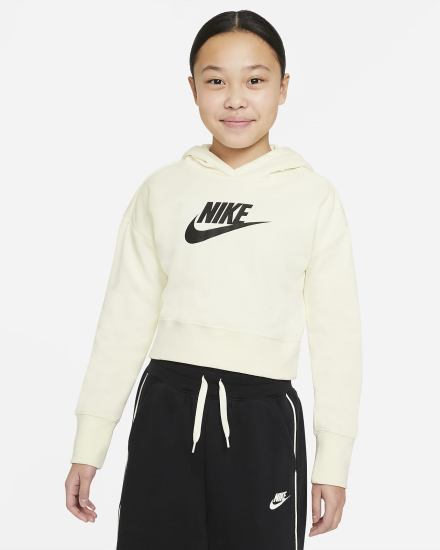 Sudadera Con Capucha Nike Sportswear Club Kids French Terry Cropped (Extended Size) Niña Negras | ABSPH-8416