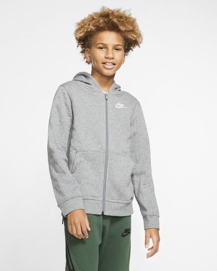 Sudadera Con Capucha Nike Sportswear Club Kids Full-Zip Niño Gris Oscuro Blancas | BAWES-1645