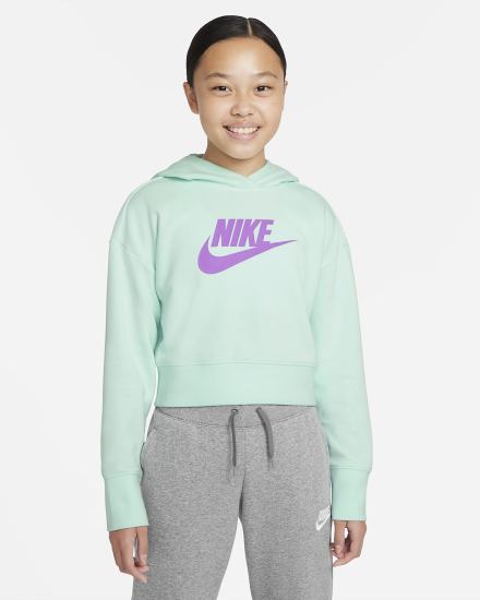 Sudadera Con Capucha Nike Sportswear Club Kids French Terry Cropped (Extended Size) Niña Verde Menta Moradas | BLTHG-8619