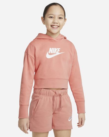 Sudadera Con Capucha Nike Sportswear Club Kids French Terry Cropped (Extended Size) Niña Blancas | DPZHX-3082